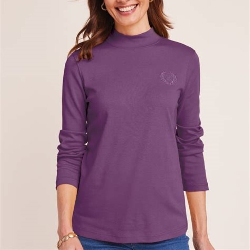 BLAIR ESSENTIAL KNIT MOCK NECK TOPS SIZE LARGE AMETHYST